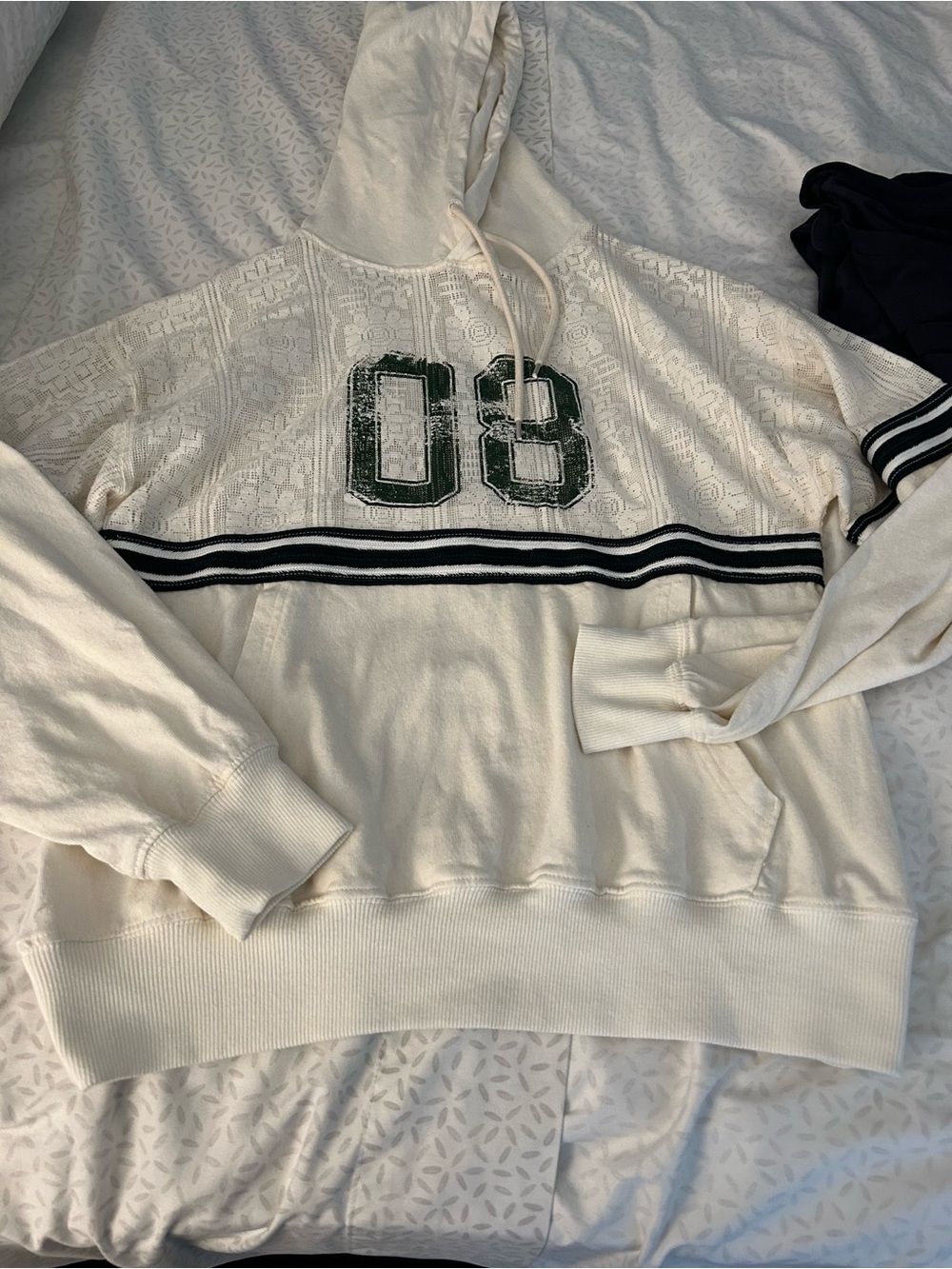 Cream Hooded Sweatshirt with Green '08' Graphic